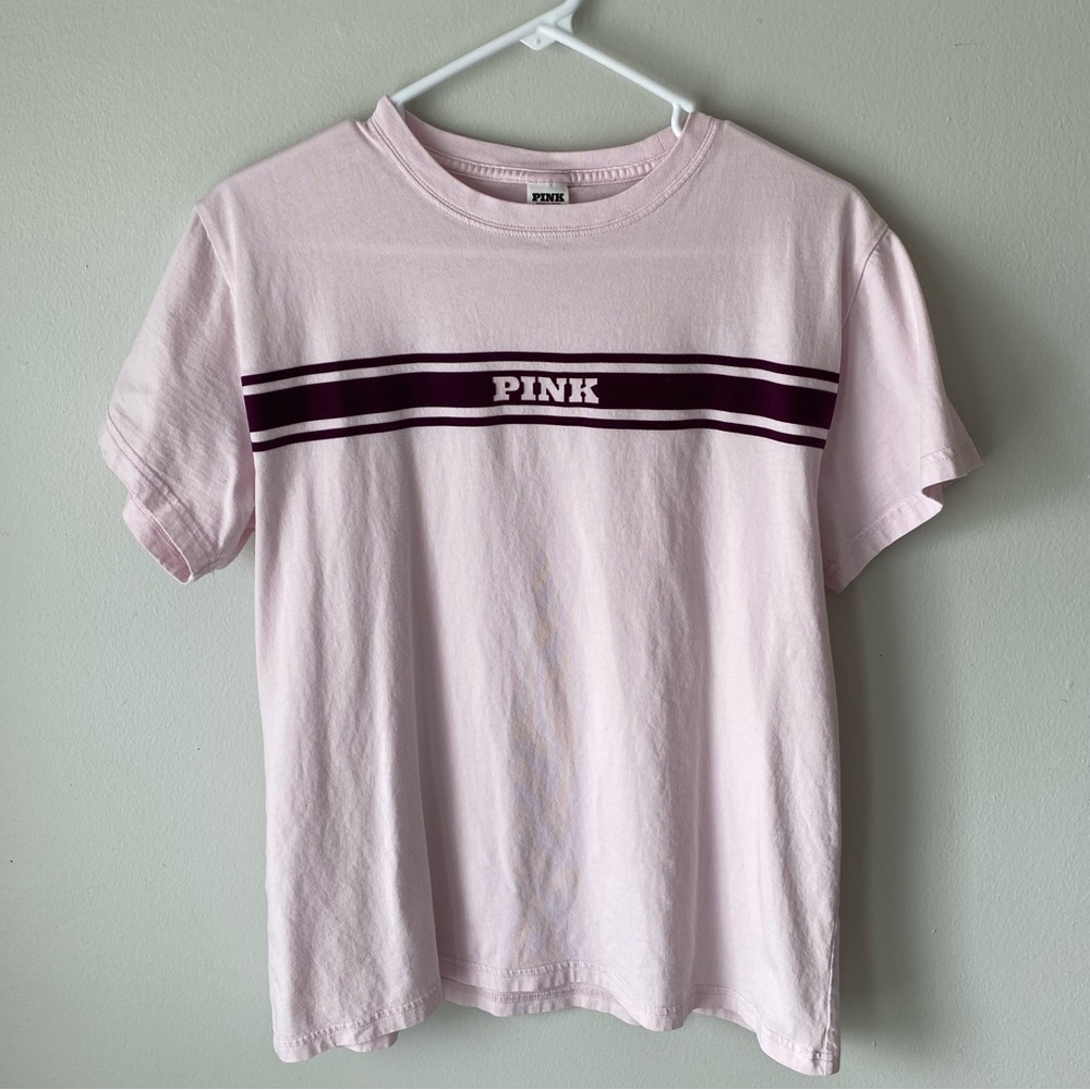 PINK Victoria's Secret Campus Cotton Tee Pink Tulip Thriller Stripe Velvet